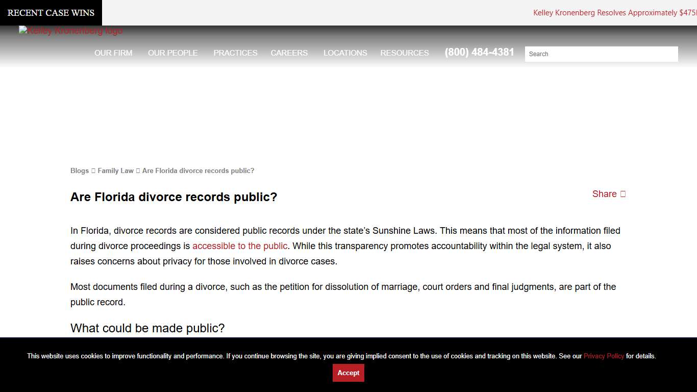 Are Florida divorce records public? Kelley Kronenberg