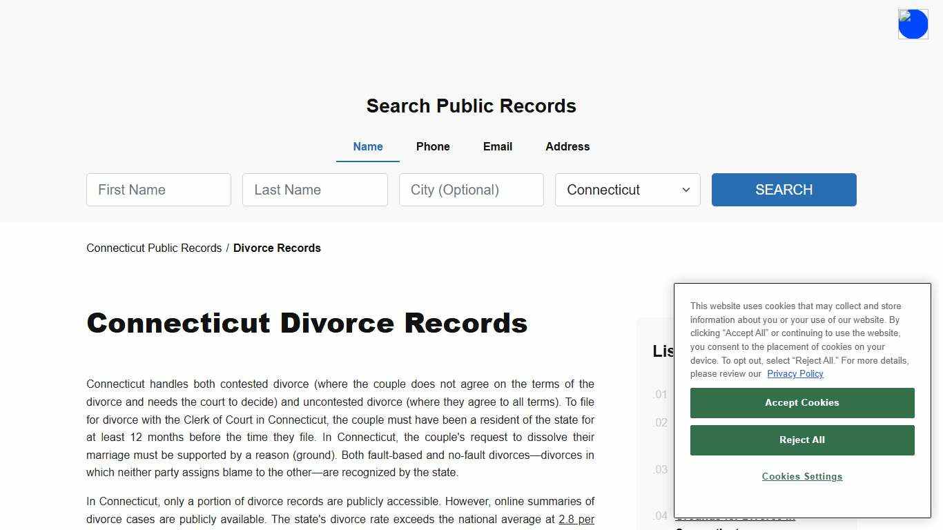 Connecticut Public Divorce Records - Decrees & Certificates